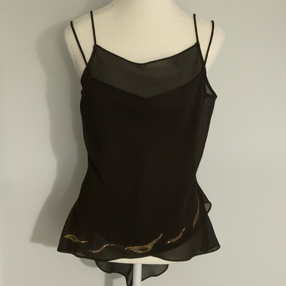 Josef Ribkoff Size 8 Elegant Brown and Gold Women's Strappy Top